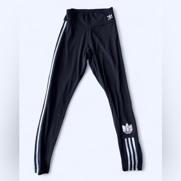 Adidas Black and White Skinny Leggings with Iconic Stripes Athletic Pants Small - Picture 1 of 8